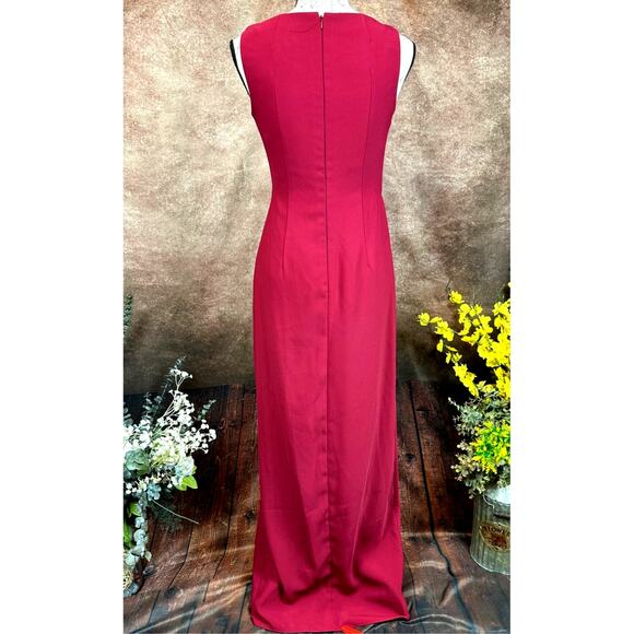 Jenny Packham V-Neck Crepe Column Gown - Burgundy - size 4 - Picture 14 of 16